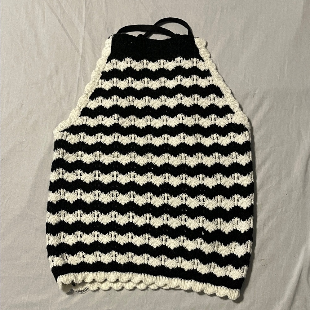 Rebellion Black and White Striped Halter Top